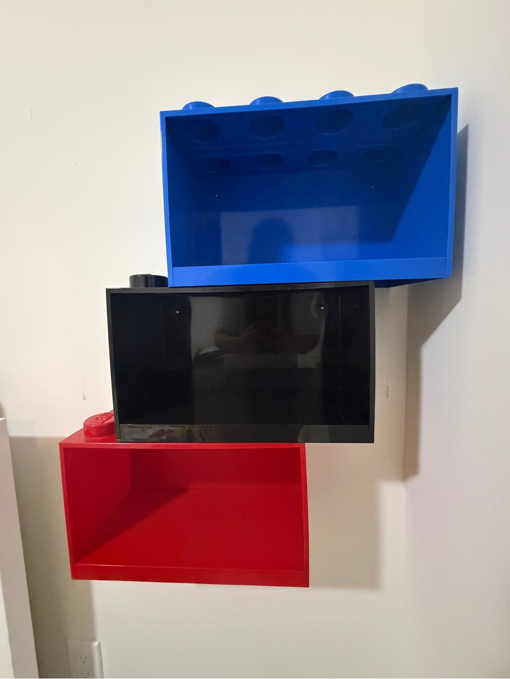 LEGO Stacked Brick-Style Wall Book Shelves - Blue, Black, Red